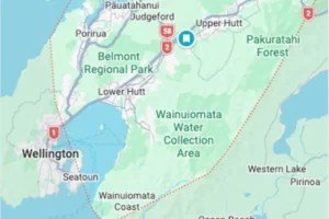 A map of Wellington with highlighted area of Hutt Valley, Porirua and Northern Wellington suburbs